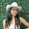 thumbnail image 5 of SUNRI All-match Rhinestone Fringe Cowboy White Hat with Adjustable Drawstring Wide Brim Cowgirl Hat for Beach Party Tea Party, 5 of 10
