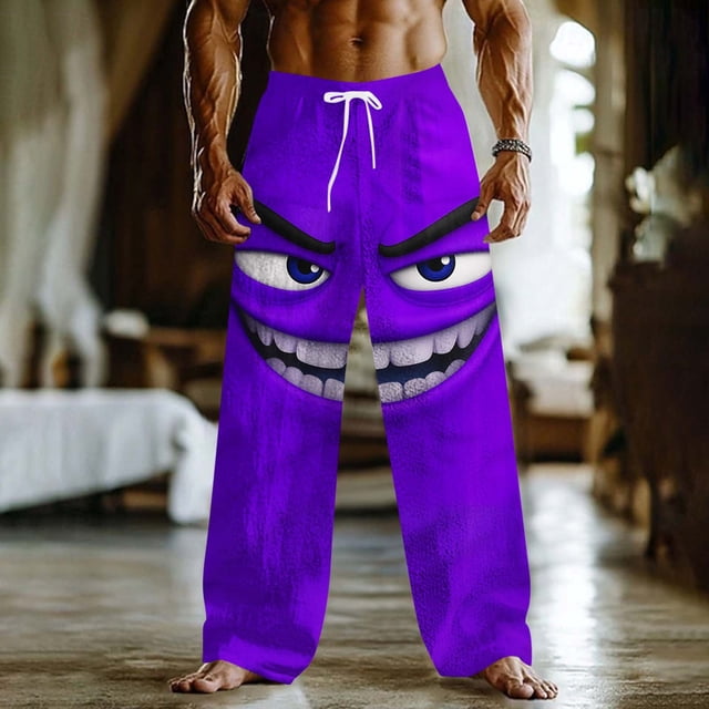 Ceisia Men's Loose Straight Leg Casual Pants Evil Grin Cartoon Print Elastic Drawstring Waist Multi-Color Beach Vacation Pants Multicolor XXXXL Gifts