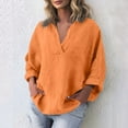 thumbnail image 4 of Womens Shirts Long Sleeve Cotton Linen Gauze Tops Casual V Neck Blouses Loose Fit Saffron 4XL, 4 of 6