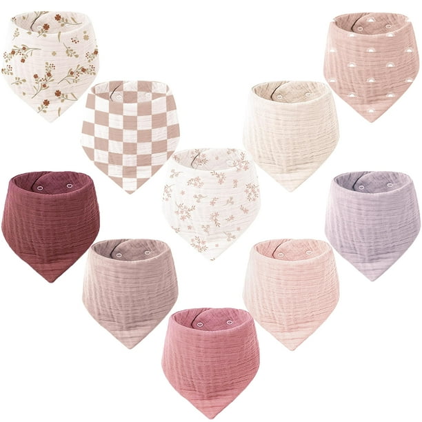 Pack de 10 Baberos Bandana de Muselina de Algodón Konssy para Bebés