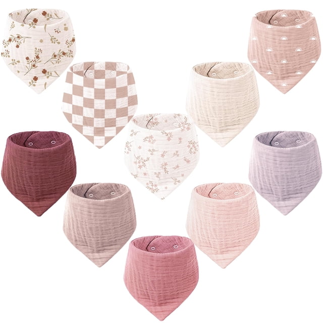 Pack de 10 Baberos Bandana de Muselina de Algodón Konssy para Bebés