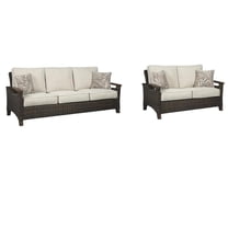 Pemberly Row Set of 2 Rattan Patio Loveseat and Sofa in Brown