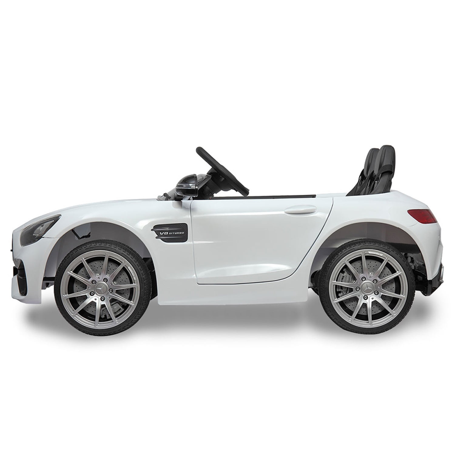 CIPACHO 12V Kids Ride On Toy Car 2-Seat Mercedes-Benz GT Licensed with MP3, Radio, Speed Shift, LED Lights, White