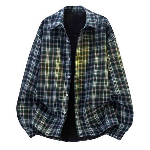 Tawop Dress Shirts for Men Plaid Casual Long Sleeve Shirts Printed Loose Button-Up Shirts ,Size L