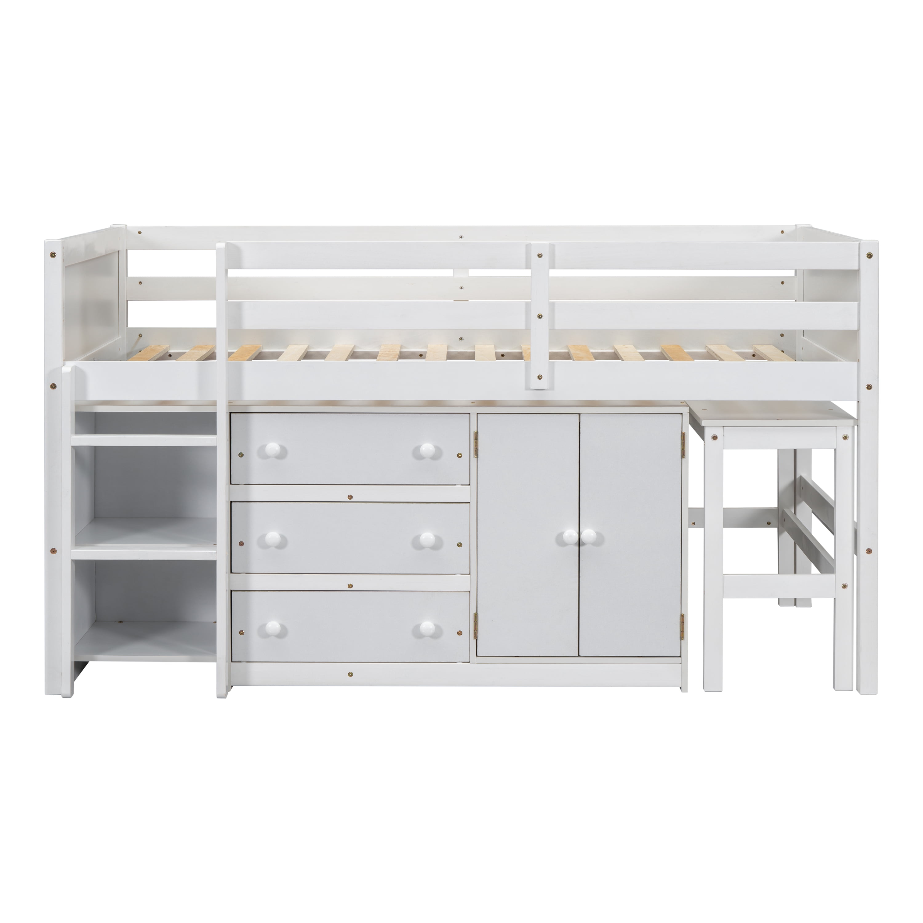 Euroco Wood Twin Size Loft Bed Frame with 3 Drawers, Portable Desk and Shelves for Kids