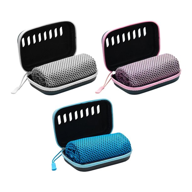 3 toallas refrescantes deportivas de secado rápido, compactas y con estuche. Ideales para gimnasio, entrenamiento, mochilerismo, pesca y playa. Gris Rosa Azul