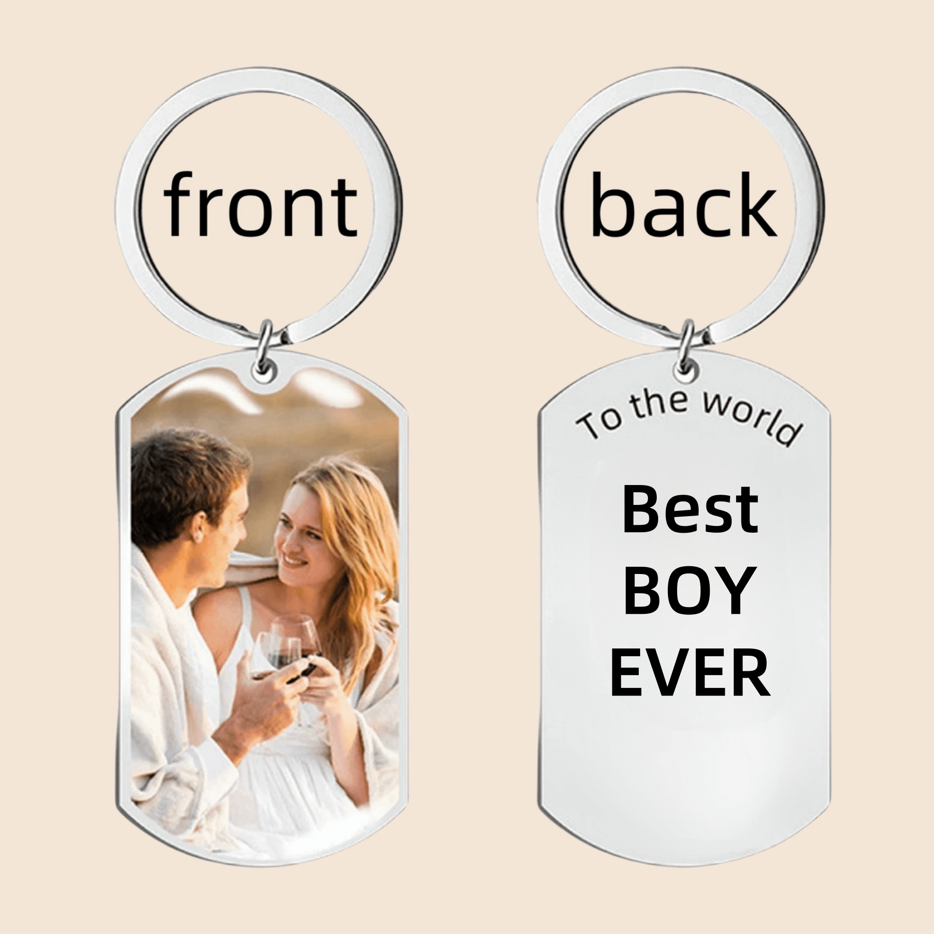 EUEAVAN Steel Custom Photo Couple Keychain Personalized Cat Dog ID tag Pendant Key chain Customized Engraved Photo Gift