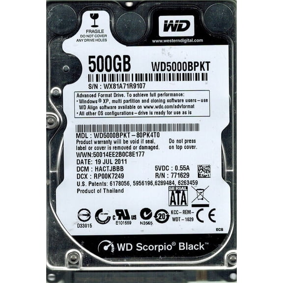 Western Digital WD5000BPKT-80PK4T0 500GB DCM: HACTJBBB
