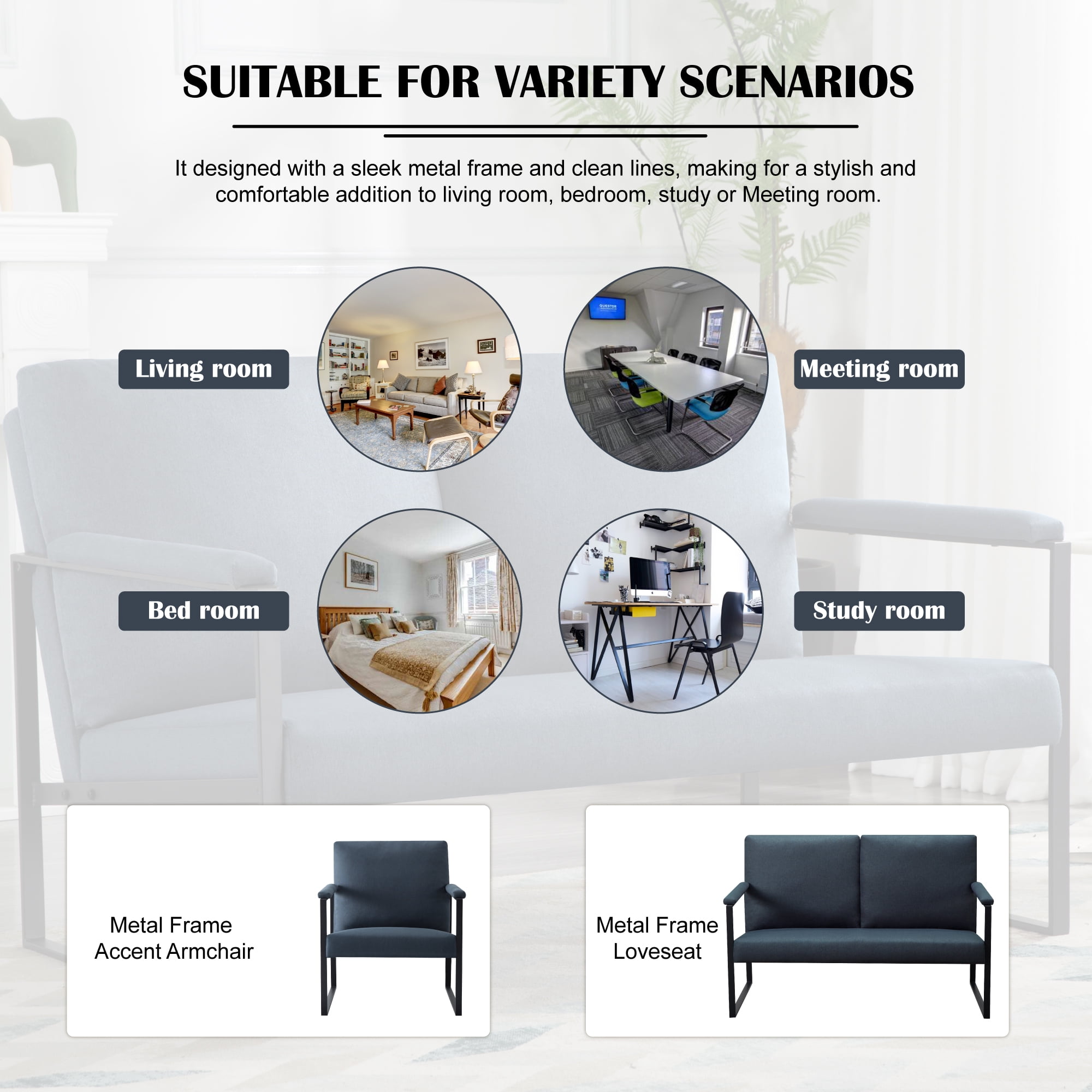 Gewnee Dark Blue 26.8” Metal Frame Accent Armchair, Linen Blend Upholstery with Removable Cushion for Home Office Study