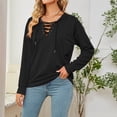 thumbnail image 4 of SMihono Lantern Sleeve Tunic T Shirt Blouse Womens Plus Size Solid Color Long Sleeve Crew Neck Keyhole Neck Solid Color Female Leisure Black XL, 4 of 6