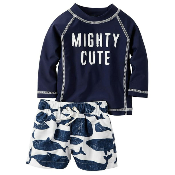 Carter's Carters Infant Boys Navy Blue Mighty Cute Rash Guard & Swim Trunks Set NB Walmart