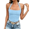thumbnail image 2 of ClodeEU Women's Halter Neck Sleeveless Tank Top,Casual Slim Fit Cami Shirt for Summer Light Blue,Women's Plus XXL, 2 of 6