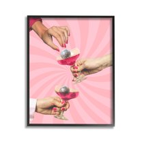 Stupell Industries Disco Cocktails on Stripes Food & Beverage Painting Black Framed Art Print Wall Art, 11 x 14
