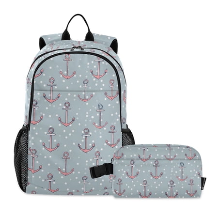 ALAZA Anchor in Dots School Backpack Lunch Box Set Student Bookbag