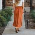 thumbnail image 4 of Casual, High Waist with Buttons, Pleated, Orange, Size M Maxi Skirt for Women, 4 of 6