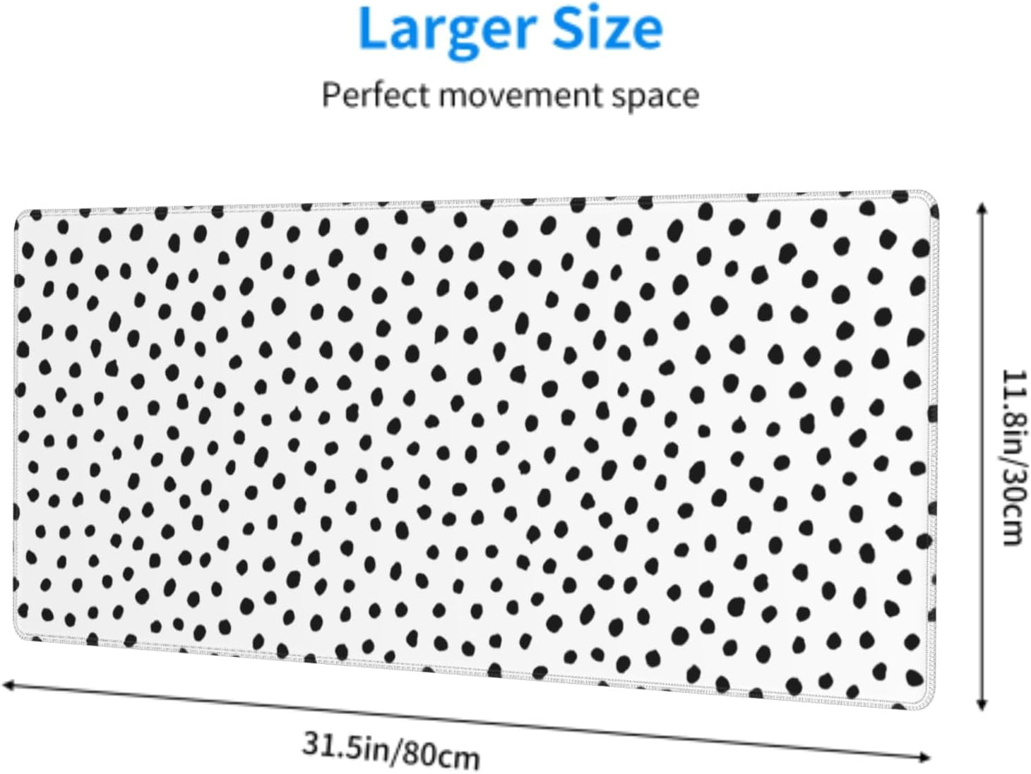 Black White Dot Boho Mouse Pad 31.5 X 11.8 Inch XL Cute Polka Dots Gaming Mousepad Extended Large Laptop Keyboard Mouse Mat Non-Slip Rubber Base with Stitched Edges for Home Office
