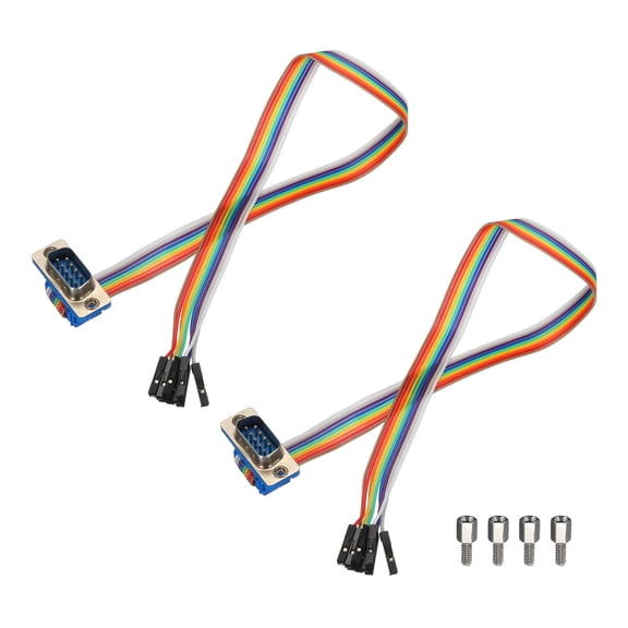 2 Pcs IDC Rainbow Wire Flat Ribbon Cable DP9 Male to 9P 11.8 Inch Length 2.54mm Pitch