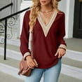 thumbnail image 5 of WREESH Womens Fashion Dressy Tops Solid Color Jacquards V-Neck Lace Long Sleeve Loose T-Shirt Pullover Wine, 5 of 6