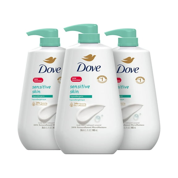 Dove Body Wash With Pump Sensitive Skin 3 Count Hypoallergenic, Paraben-Free, Sulfate-Free, Cruelty-Free, Moisturizing Skin Cleanser Effectively Washes Away Bacteria While Nourishing Skin 30.6 fl oz