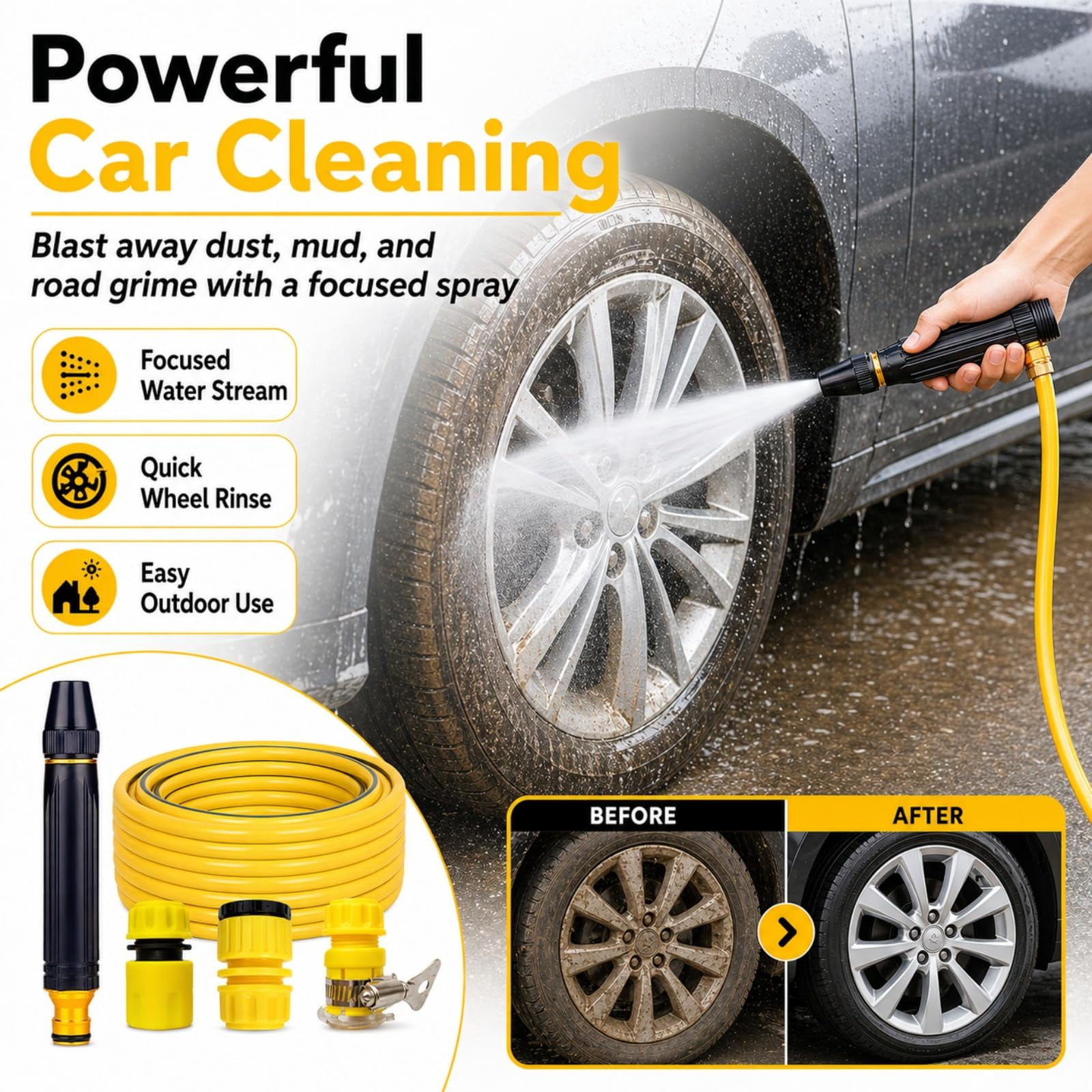 Home High-Pressure Car Wash Water Gun with Booster, Powerful Water Sprayer Kit with Hose and Nozzle, Garden Hose Spray Gun for Car Cleaning, Patio, Lawn and Plant Watering