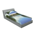 thumbnail image 2 of Ambesonne Nature Fitted Sheet & Pillow Sham Set, River Bridge Town Trees, Twin, Green Blue, 2 of 2