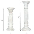 thumbnail image 3 of Traditional Antique White Eco-friendly Handmade Mango Wood Set Of Two 12" & 15" Pillar Candle Holder for use, Living Room, Dinning Room, Study Room, Spa, Restaurants, Place Of Worship, etc, 3 of 4