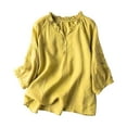 thumbnail image 2 of Lixiuxyad Women's Summer Loose Embroidered Floral Linen V Neck 3/4 Sleeve Shirt Blouse Top Casual Summer,Yellow L, 2 of 7