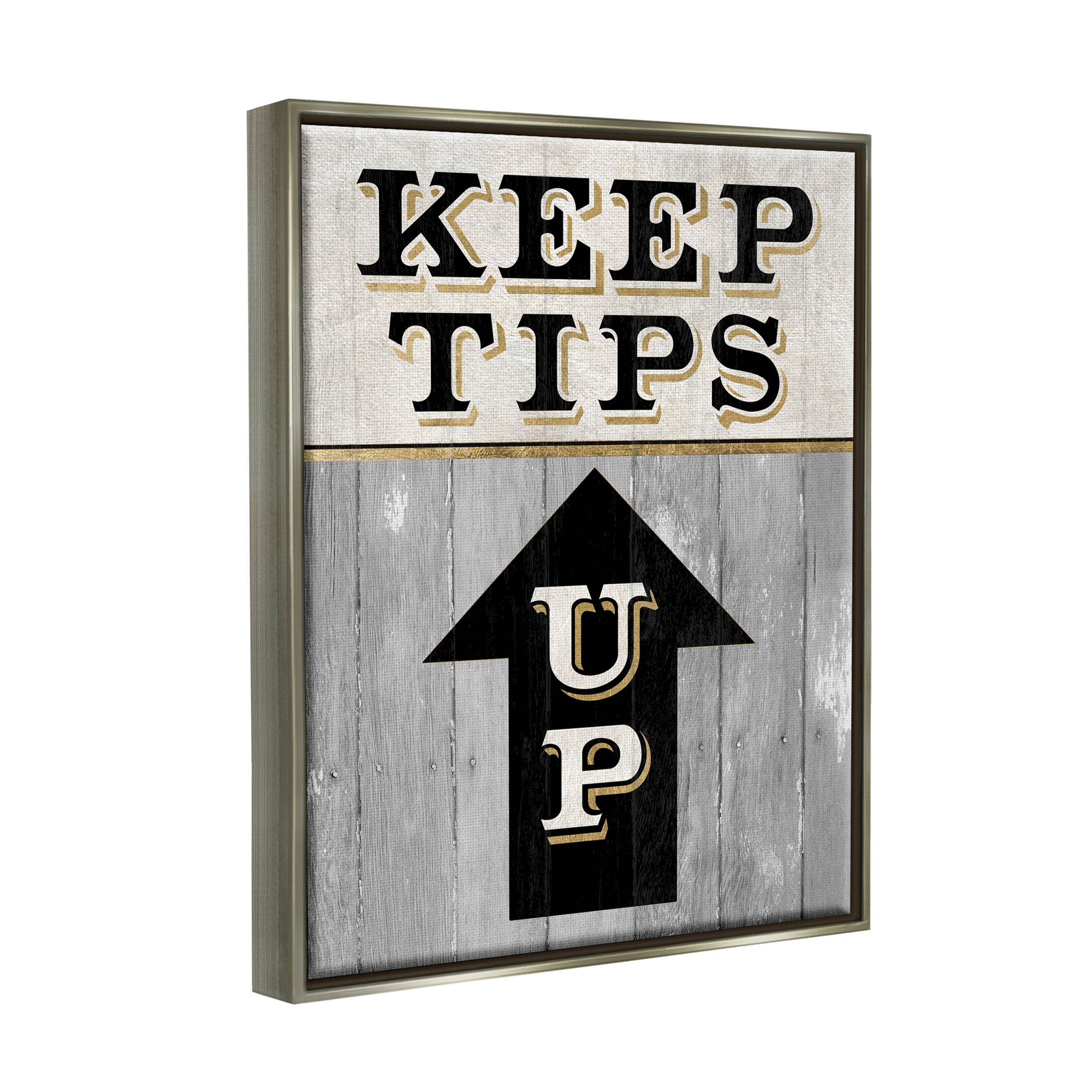 Stupell Industries Keep Tips Up Skiing Sign Graphic Art Luster Gray Floating Framed Canvas Print Wall Art, Design by Livi Finn