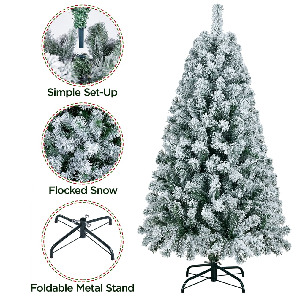 Easyfashion Green Flocked Spruce Snow Frosted Artificial Holiday Decorative Christmas Tree, with PVC Tips 4.5'