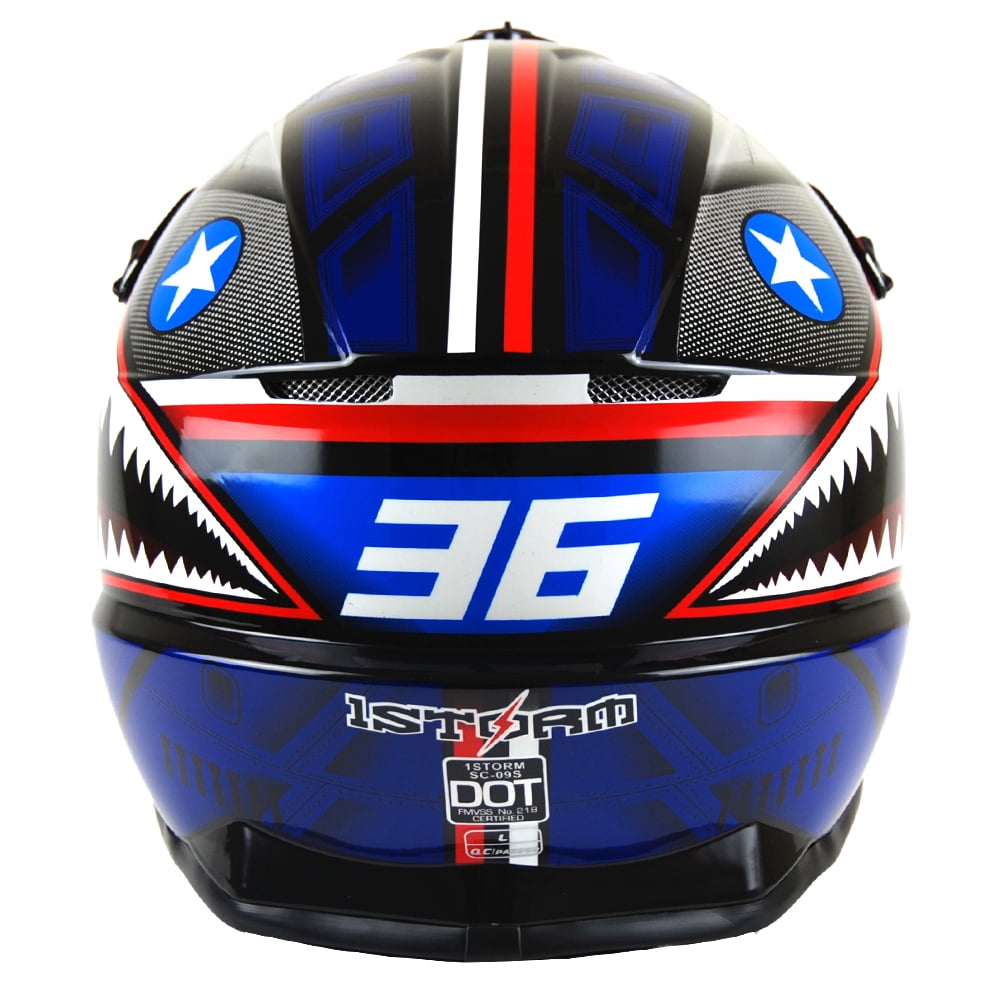 1Storm Adult Motocross BMX MX ATV Dirt Bike Helmet Racing Style SC09SCLS; Shark Blue