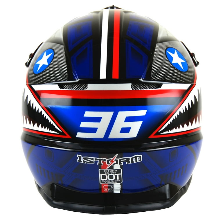 1Storm Adult Motocross Helmet BMX MX ATV Dirt Bike Downhill Mountain Bike Helmet Racing Style HKY SC09S Shark Blue Walmart