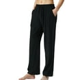 thumbnail image 2 of LANBAOSI Womens Pajamas Pants with Pockets Ribbed Knit Comfy Stretch Loose Lounge Casual Pants Black,Size S, 2 of 7