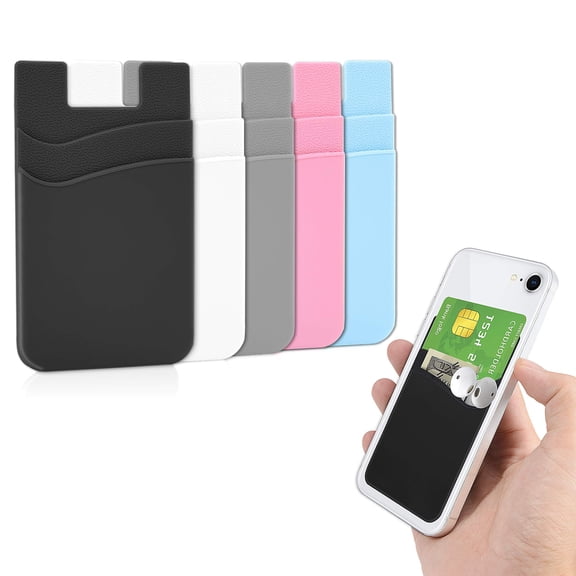 Deally Phone Wallet, Card Holder for Back of Phone Stick on Cellphone Cases Great Storage Compatible for iPhone/Android/Samsung Galaxy Pack of 5