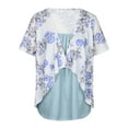 thumbnail image 3 of ORQ Round Neck Pleated Button Fake Two-Piece Short Sleeve T-Shirt Women Tops, 3 of 8