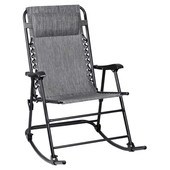 Patio Rocking Chair Chair Outdoor Folding Recliner Foldable Lounge Chair Outdoor Pool Chair for Patio, Poolside and Camping (Grey)