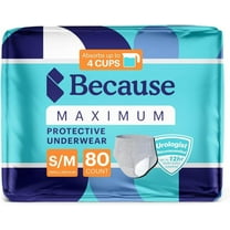Because Maximum Absorbency Incontinence Underwear for Men, S/M, Grey, 80 Count