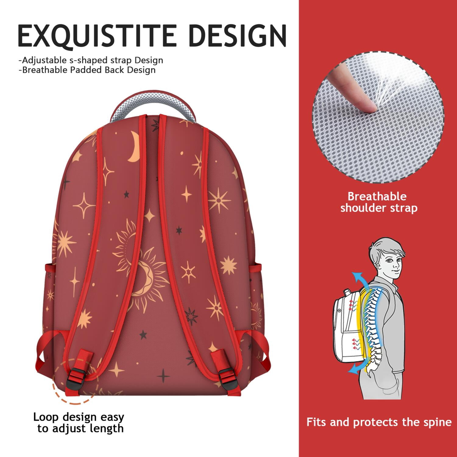 Gothic Celestial Print Waterproof School Backpack with Spinal Support for Teens - Starry Night Aesthetic