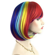 Rainbow Bob Wigs and A Wig Cap- Women's Short Straight Multi-Color Cosplay Wigs -Comfortable& Breathable& Durable-Rose Net; wig007A