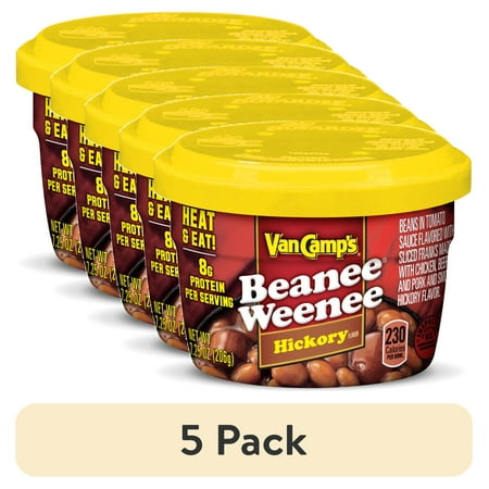 (5 pack) Van Camp's Beanee Weenee Hickory Flavor, 8g Protein Per Serving, Microwavable Cup, 7.25 oz. Cup