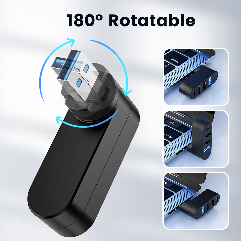 Rotatable Type C HUB USB Splitter 4 Ports Multiple Expander for Computer Laptop Disk Data Transfer ,Fast Charging Devices