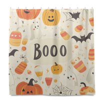 Yayeee Shower Curtain with Hooks 72"x72" Waterproof Fabric Bathroom Hanging Decor, Halloween Cute Pumpkins