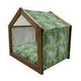 thumbnail image 2 of Leaf Pet House, Tropical Exotic Banana Forest Palm Tree Leaves Watercolor Design Image, Outdoor & Indoor Portable Dog Kennel with Pillow and Cover, 5 Sizes, Pale Green Dark Green, by Ambesonne, 2 of 5