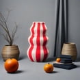 thumbnail image 4 of XINGAG Wavy Striped Ceramic Flower Vase,Retro Red White Stripe Decoration Vase,23cm Unique Curved Shape Table Centerpiece Vase for Living Room Dining Table Home Shelf Decor, 4 of 4
