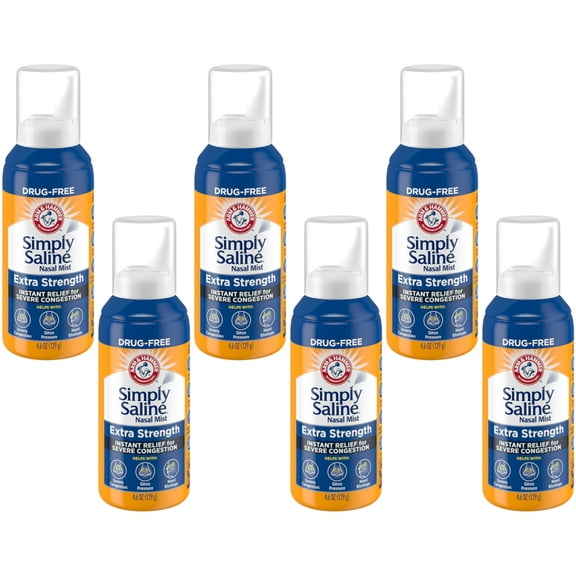 6 Pack - Simply Saline Adult Nasal Mist Extra Strength For Severe Congestion 4.6 oz Each