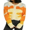thumbnail image 1 of Women‘s Button Down Sweater Crop Tops Long Sleeve Color Block Knit Cardigan Lapel Spring Fall Outwear, 1 of 6