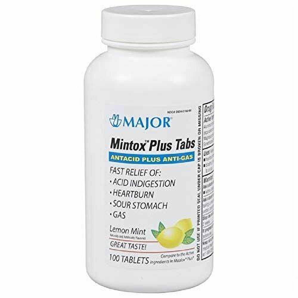 Major Mintox Antacid & Antigas Heartburn Relief, Lemon Mint, 100ct, 3-Pack