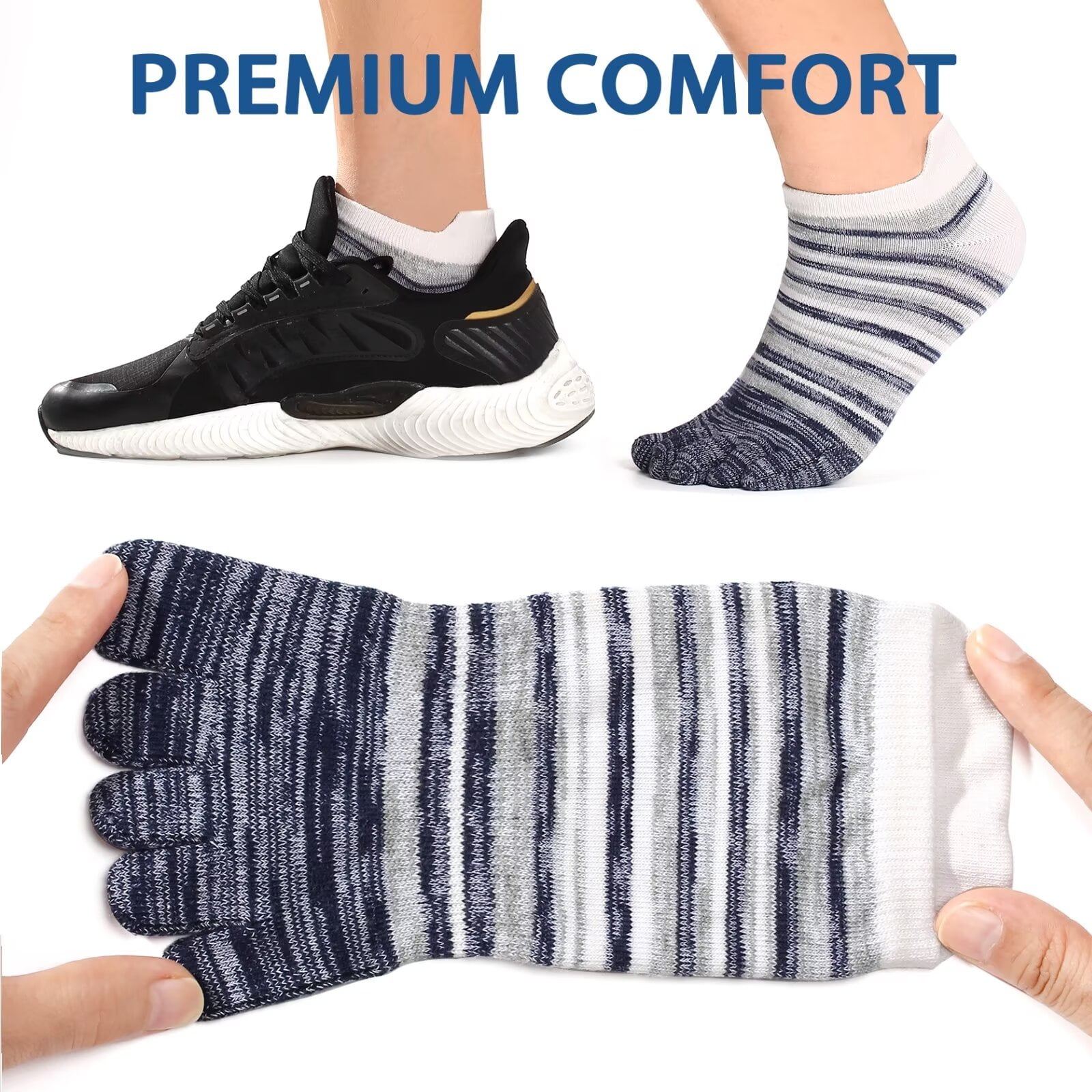 OpetHome Cotton Toe socks for women men, Running Ankle five toe socks Multicolor 3 pairs Large size