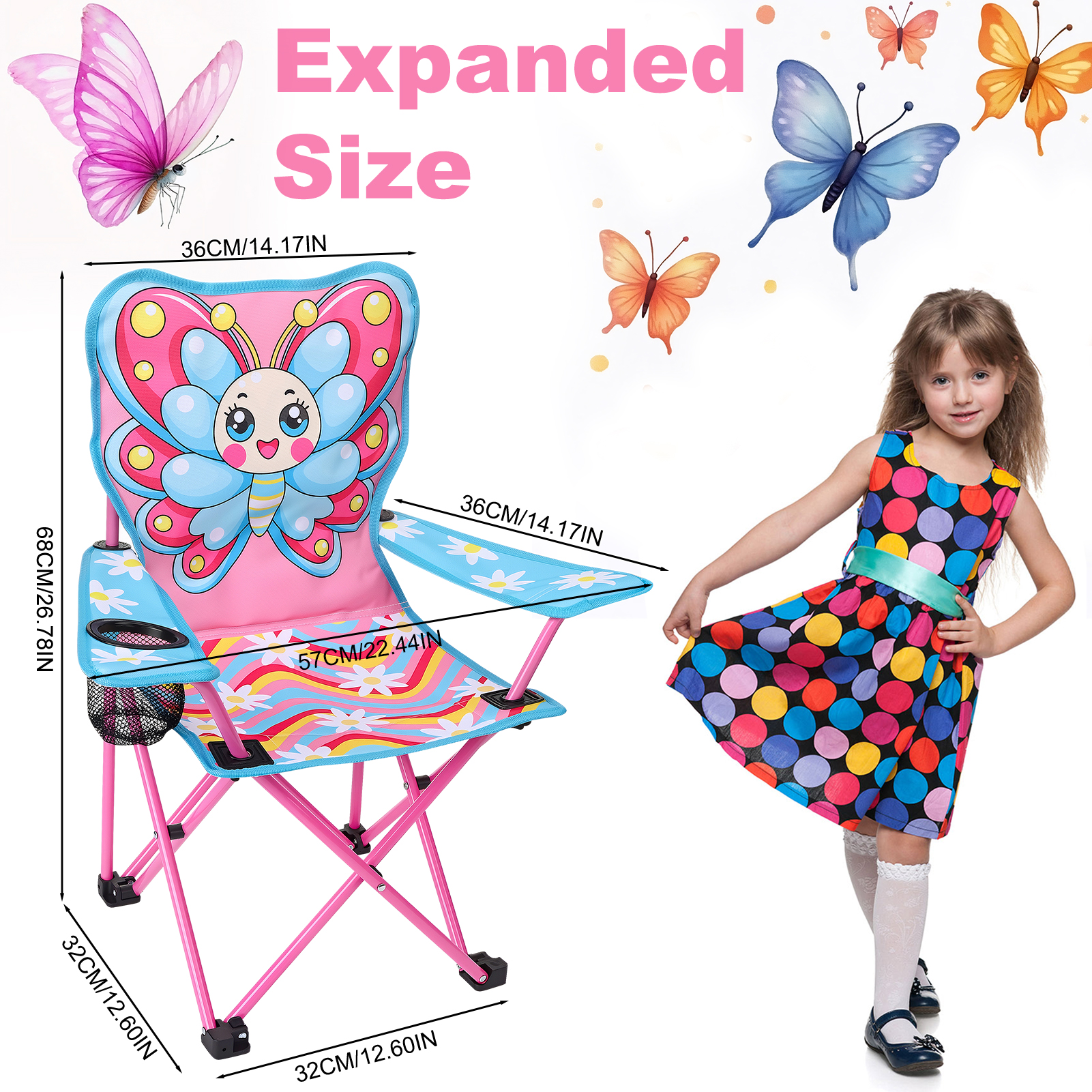 Hengguang Kids Camping Chair with Cup Holder, Butterfly photo 2