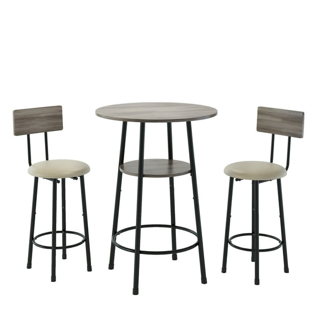 SYNGAR 3 Piece Bar Table Set Modern Counter Height Dining Set Home Dining Table and Chairs Set for 2 Kitchen Breakfast Table Set with 2 Cushioned Stools Bistro Pub Table Set Gray