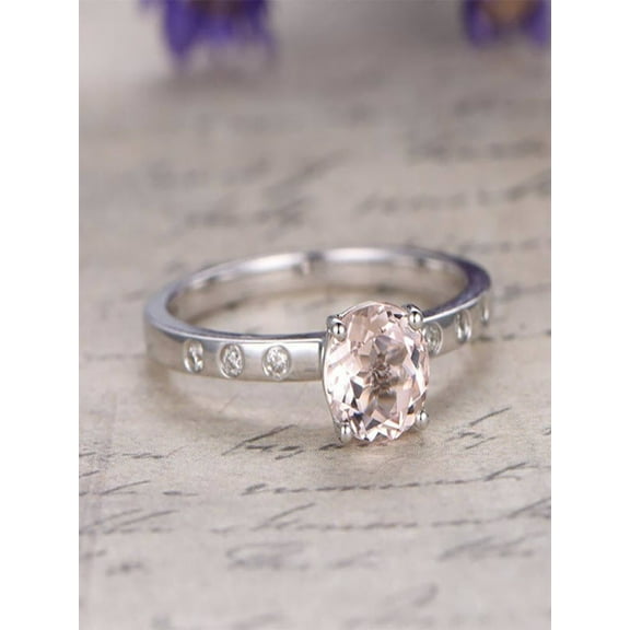 Limited Time Sale: 1.10 Carat Round Cut Peach Pink Morganite and Diamond Engagement Ring in 10k White Gold for Women on Sale